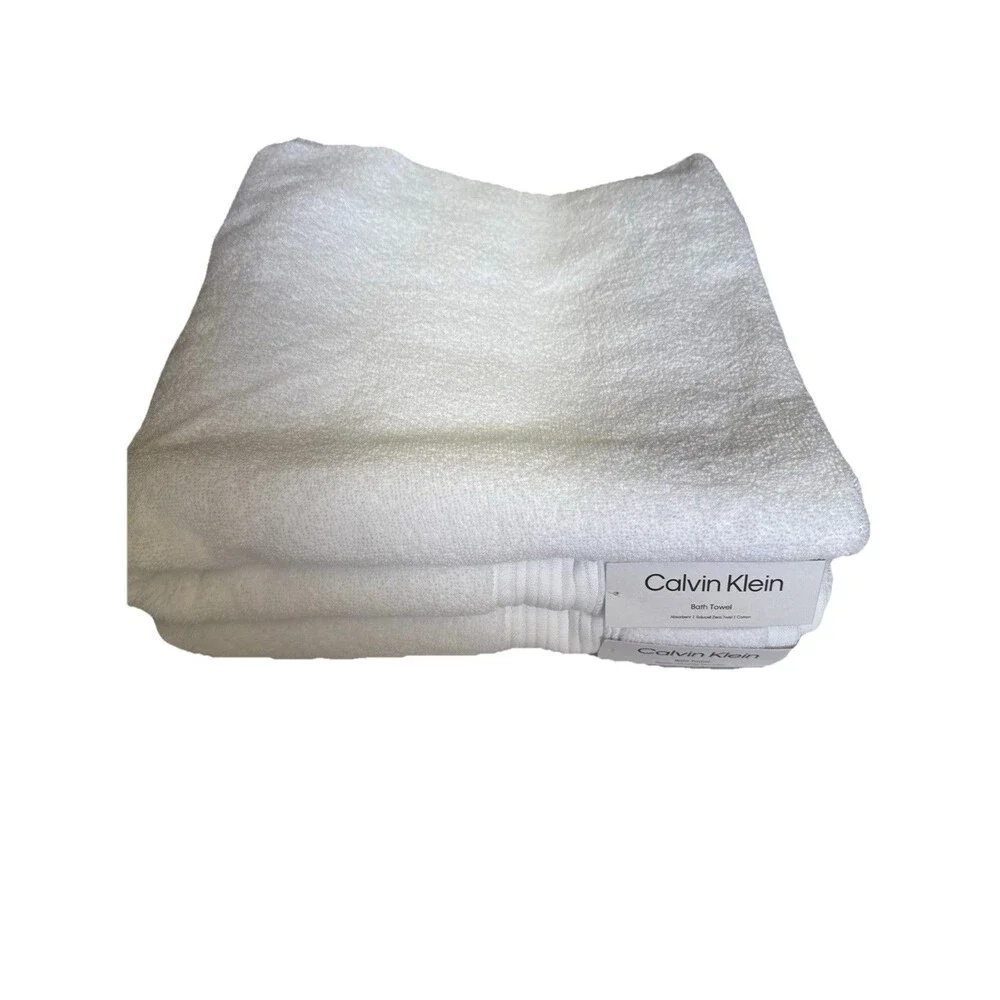 Calvin Klein  Bath Towel Set 2pcs White 100% Cotton New 30”X 56”